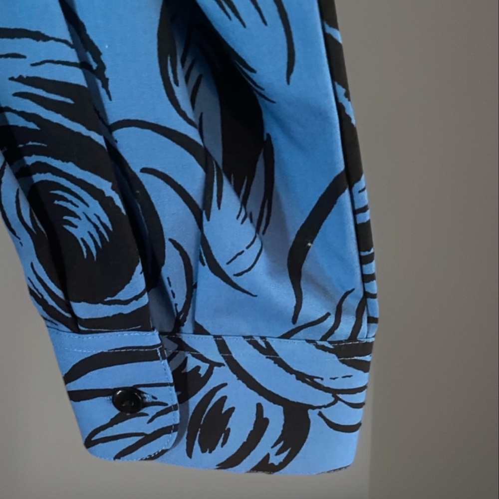 Wrinkle Free Classic Shirt 16 W Cotton Blue Black Floral Print New No Tags - Picture 6 of 9